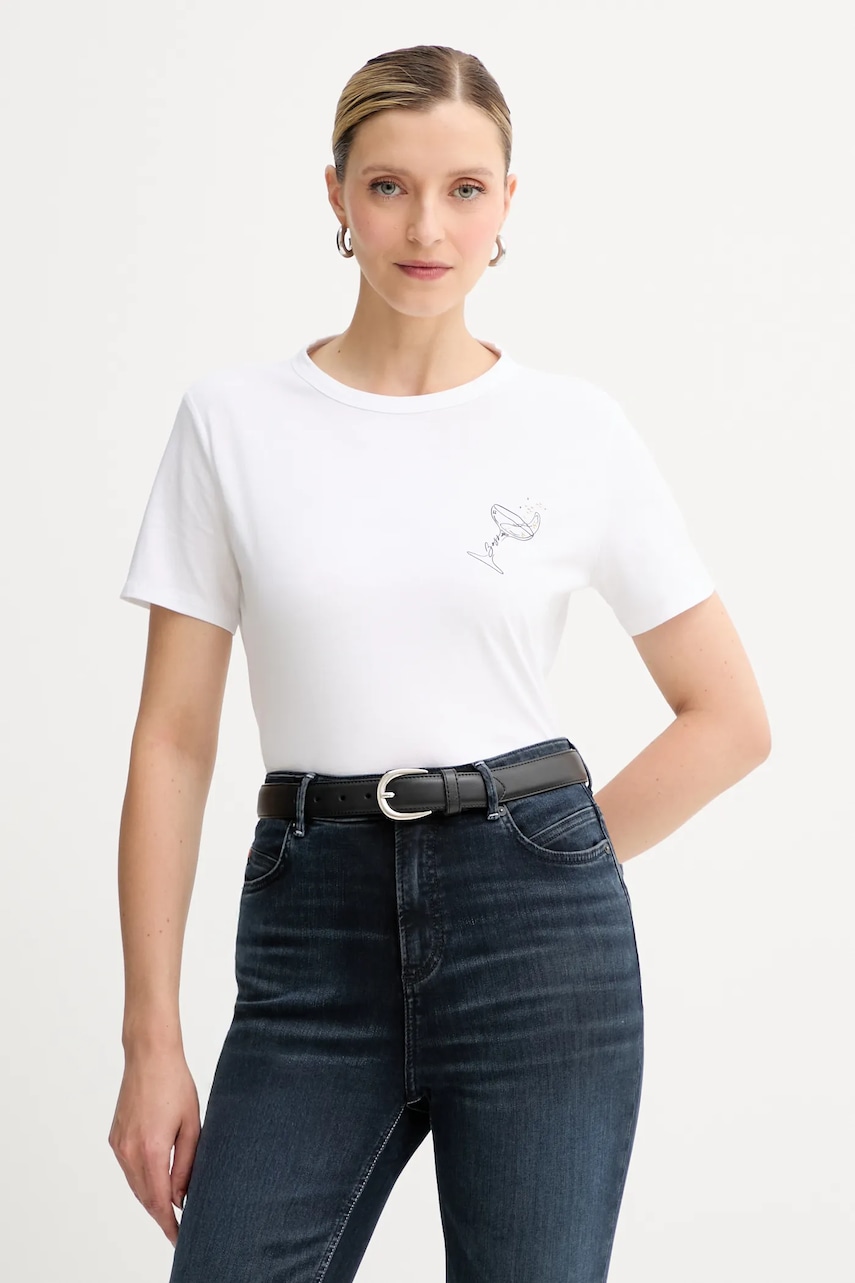 Bavlněné tričko BOSS Orange C_Elogo_crystal1 dámské, bílá barva, 50549192