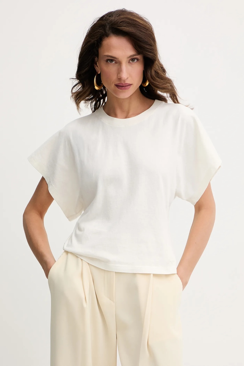 Bavlněné tričko BOSS Orange C_Ersi dámské, béžová barva, 50543502