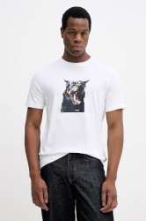 Bavlněné tričko BOSS Orange Te_Dobermann pánské, bílá barva, s potiskem, 50558965