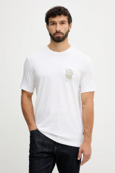 Bavlněné tričko BOSS Orange Te_structure pánské, béžová barva, s potiskem, 50554610