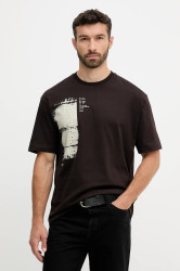 Bavlněné tričko BOSS Orange Te_Wagon pánské, hnědá barva, s potiskem, 50546958