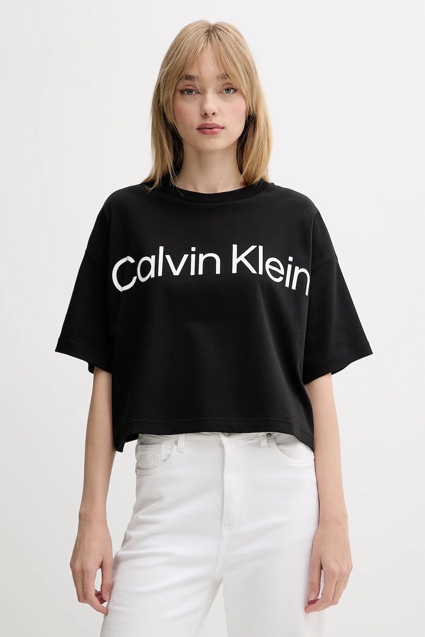 Bavlněné tričko Calvin Klein dámské, černá barva, LV044C903G