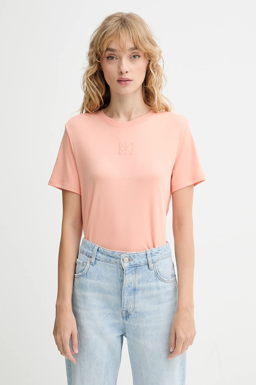 Bavlněné tričko Calvin Klein dámské, oranžová barva, LV044D201G