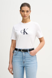 Bavlněné tričko Calvin Klein Jeans dámské, bílá barva, LV044E215G