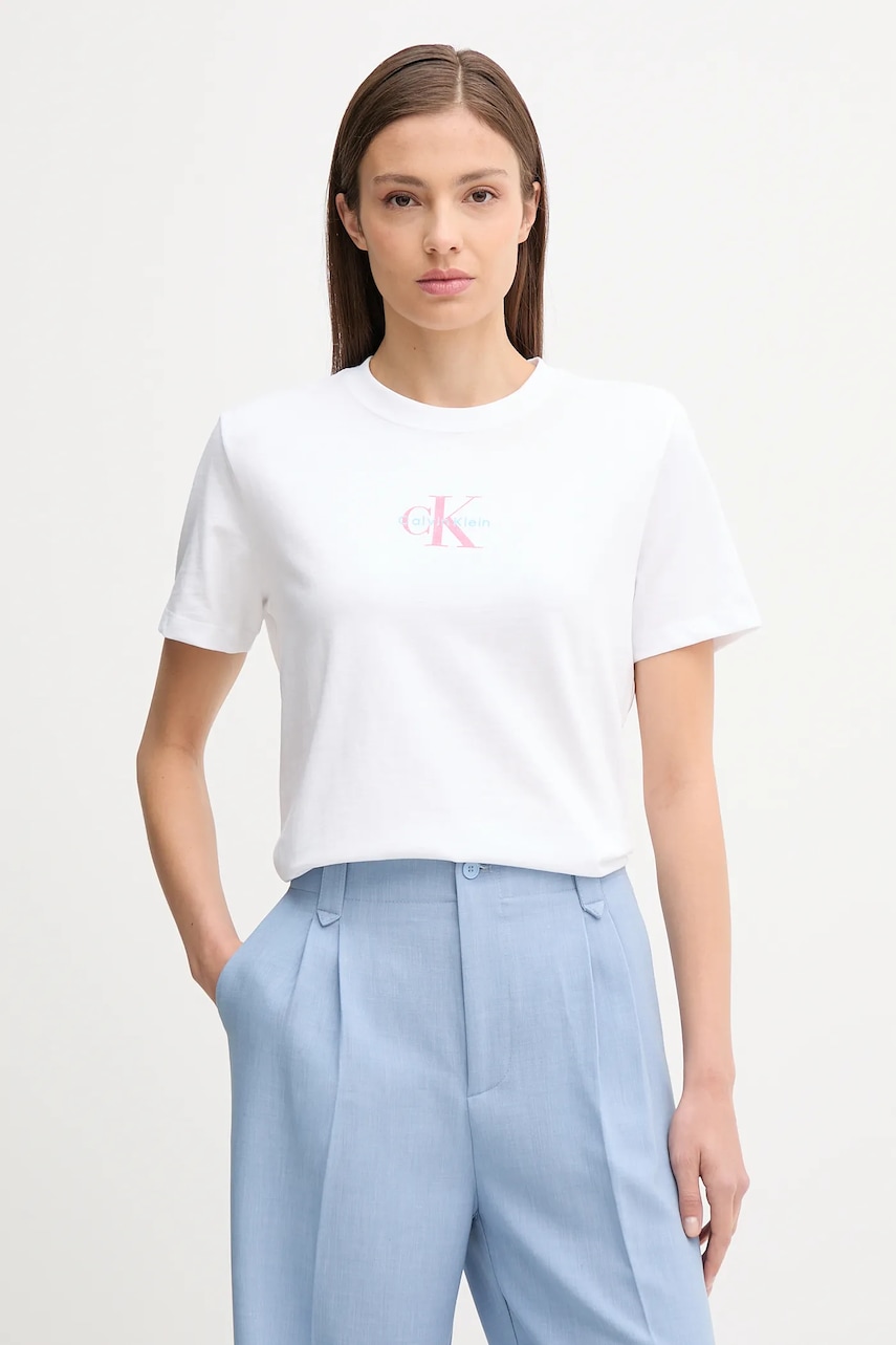 Bavlněné tričko Calvin Klein Jeans dámské, bílá barva, LV047C856G