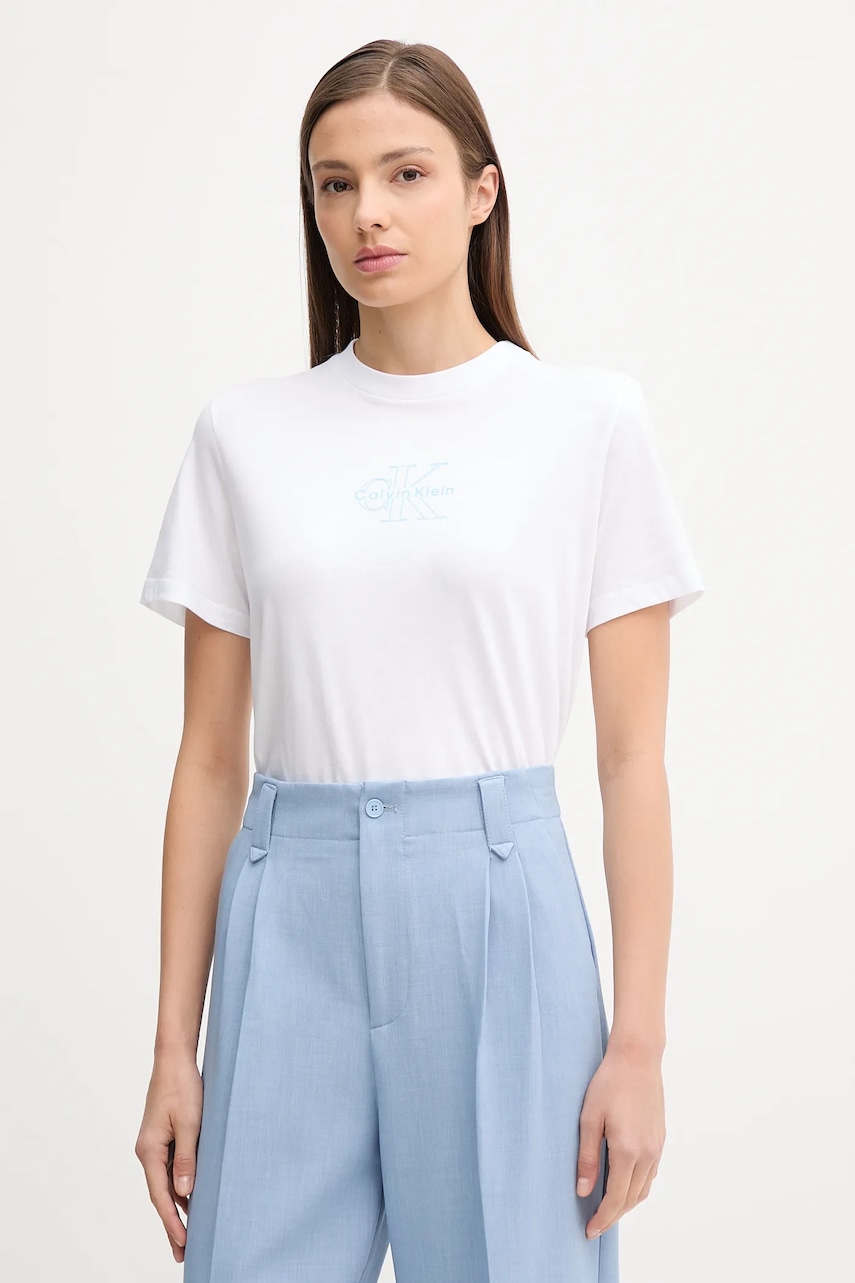 Bavlněné tričko Calvin Klein Jeans dámské, bílá barva, LV047C863G