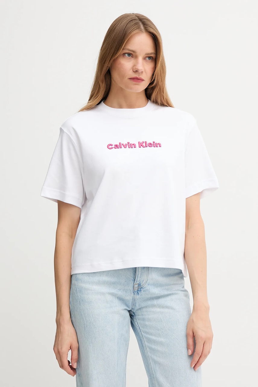 Bavlněné tričko Calvin Klein Jeans dámské, bílá barva, LV047D205G