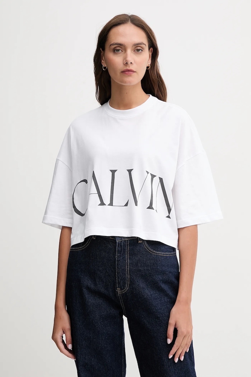 Bavlněné tričko Calvin Klein Jeans dámské, bílá barva, LV047D206G