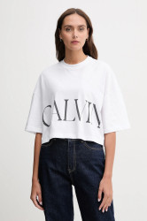 Bavlněné tričko Calvin Klein Jeans dámské, bílá barva, LV047D206G