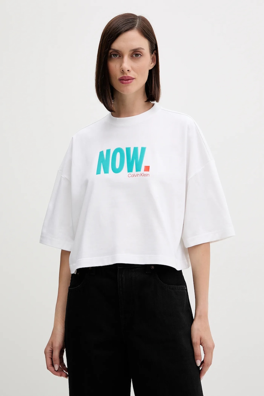 Bavlněné tričko Calvin Klein Jeans dámské, bílá barva, LV047D209G