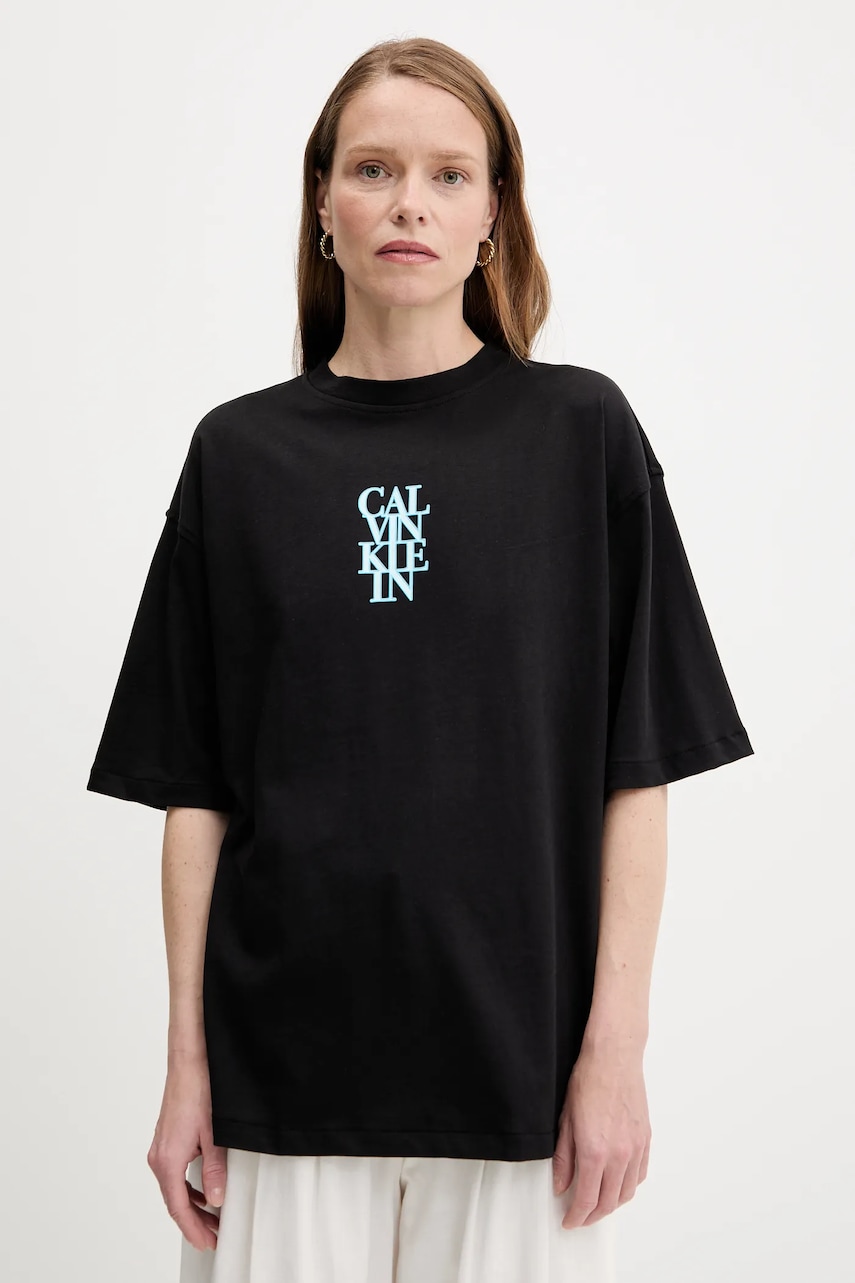 Bavlněné tričko Calvin Klein Jeans dámské, černá barva, LV047C818G