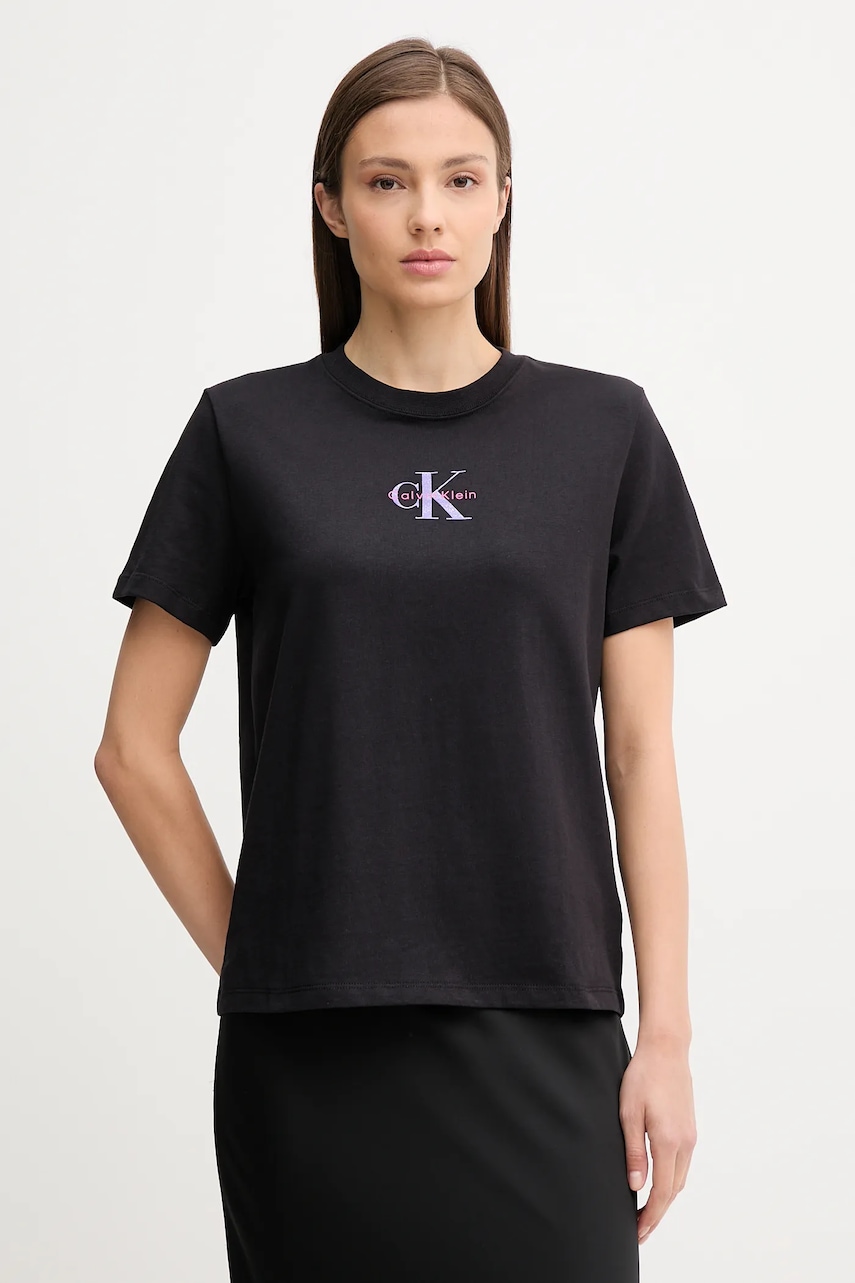 Bavlněné tričko Calvin Klein Jeans dámské, černá barva, LV047C856G