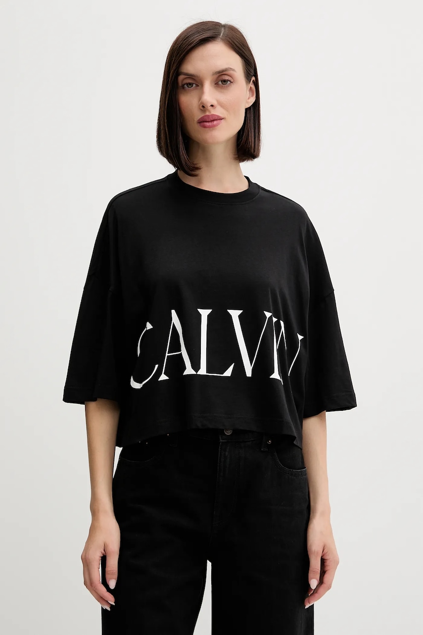 Bavlněné tričko Calvin Klein Jeans dámské, černá barva, LV047D206G