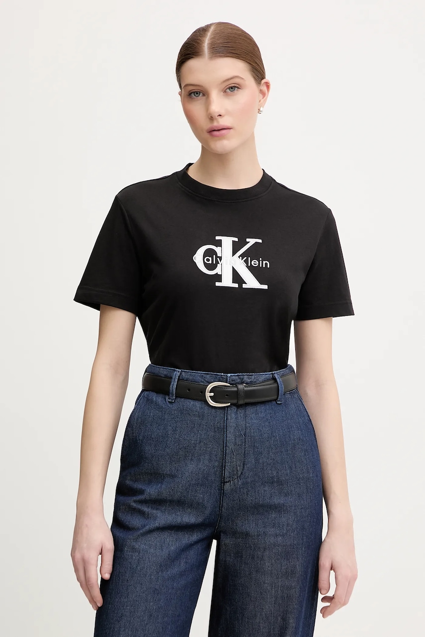 Bavlněné tričko Calvin Klein Jeans dámské, černá barva, LV047E819G