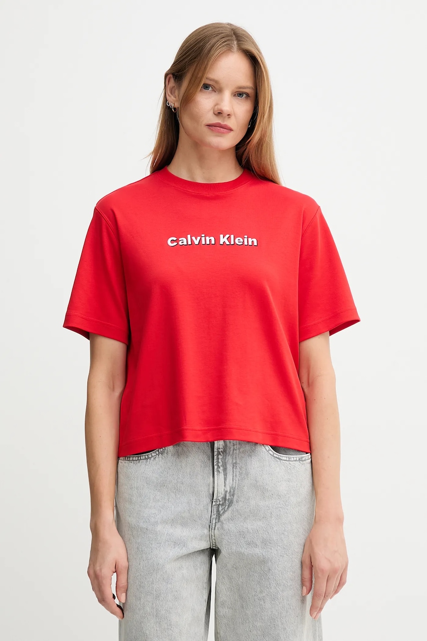Bavlněné tričko Calvin Klein Jeans dámské, červená barva, LV047D205G