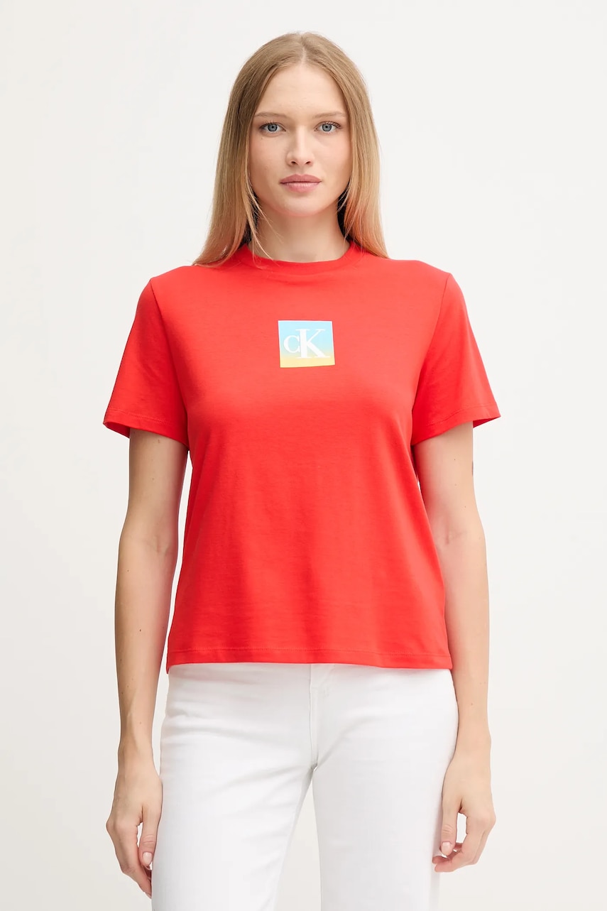 Bavlněné tričko Calvin Klein Jeans dámské, červená barva, LV047D874G