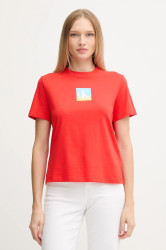 Bavlněné tričko Calvin Klein Jeans dámské, červená barva, LV047D874G