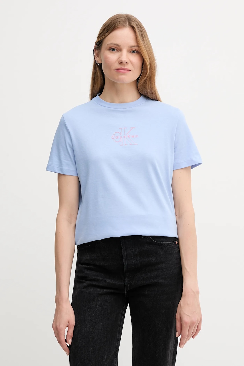 Bavlněné tričko Calvin Klein Jeans dámské, fialová barva, LV047C863G