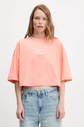 Bavlněné tričko Calvin Klein Jeans dámské, oranžová barva, LV047C202G