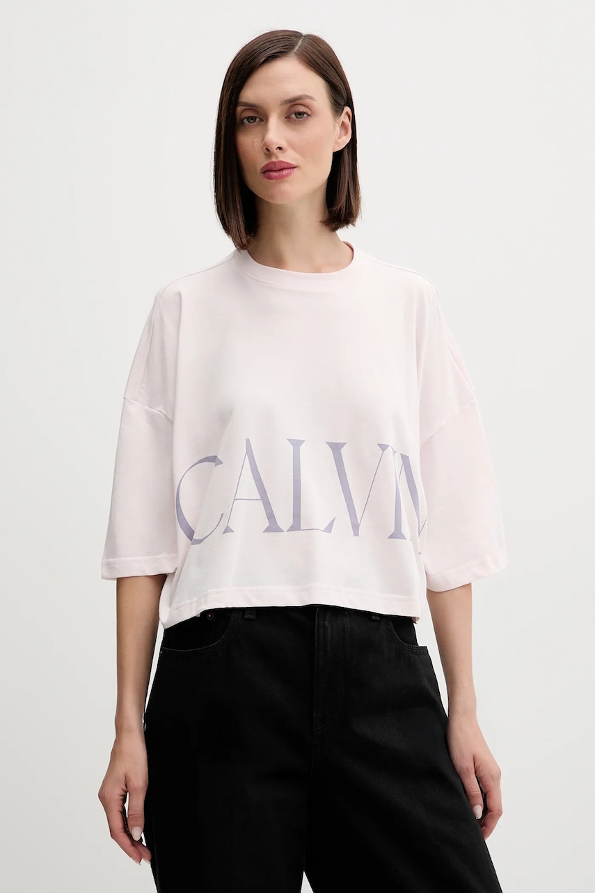 Bavlněné tričko Calvin Klein Jeans dámské, růžová barva, LV047D206G