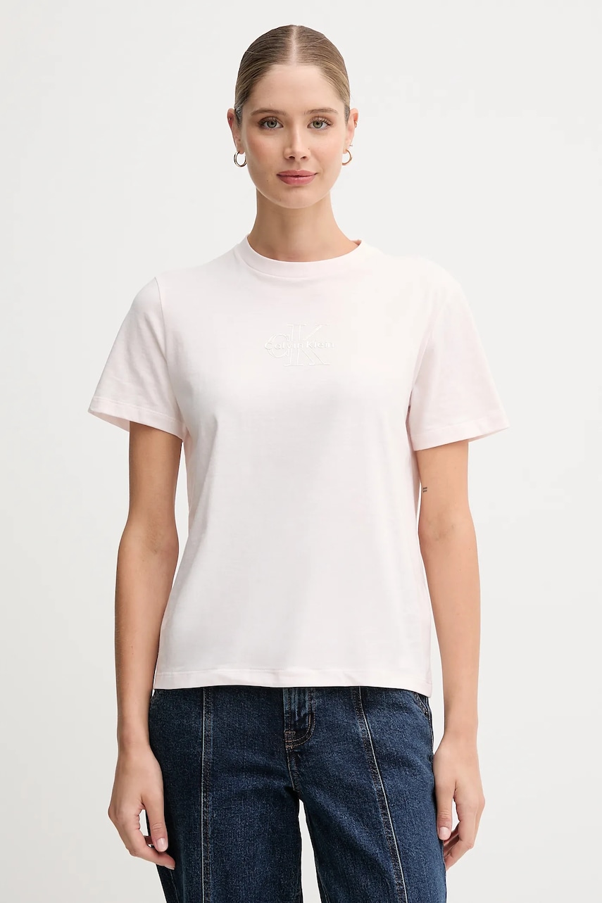 Bavlněné tričko Calvin Klein Jeans dámské, růžová barva, LV047D873G