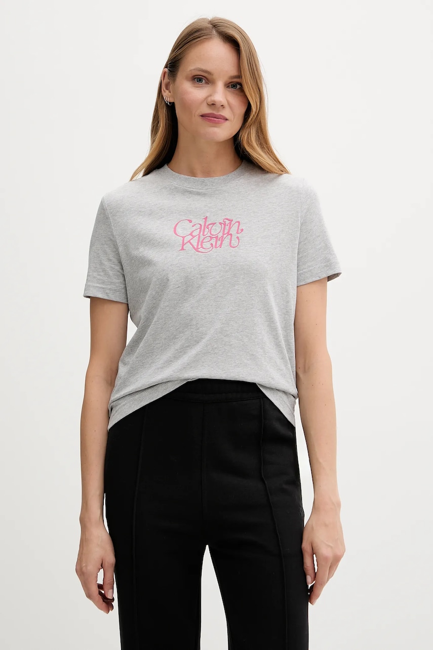 Bavlněné tričko Calvin Klein Jeans dámské, šedá barva, LV047D210G