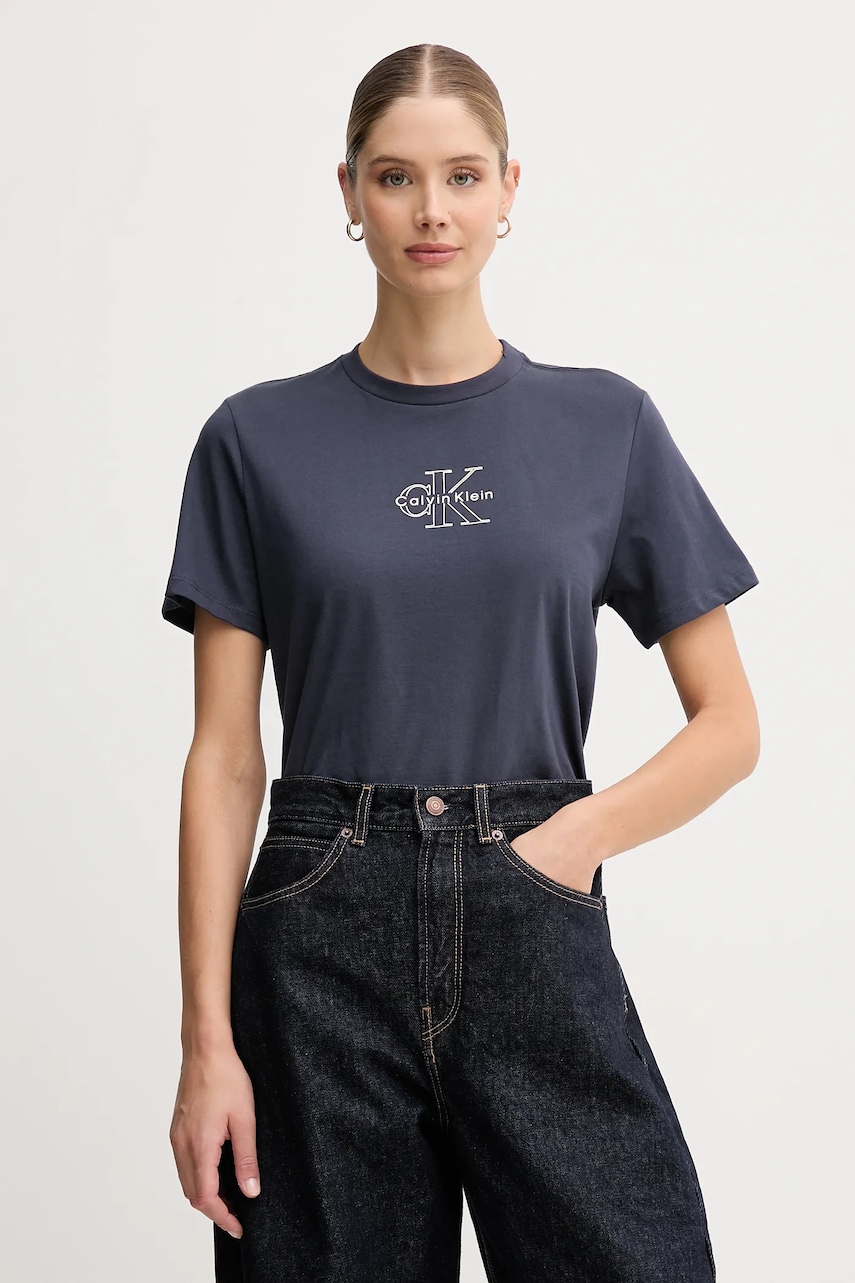 Bavlněné tričko Calvin Klein Jeans dámské, tmavomodrá barva, LV047D873G