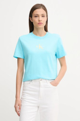 Bavlněné tričko Calvin Klein Jeans dámské, tyrkysová barva, LV047C856G