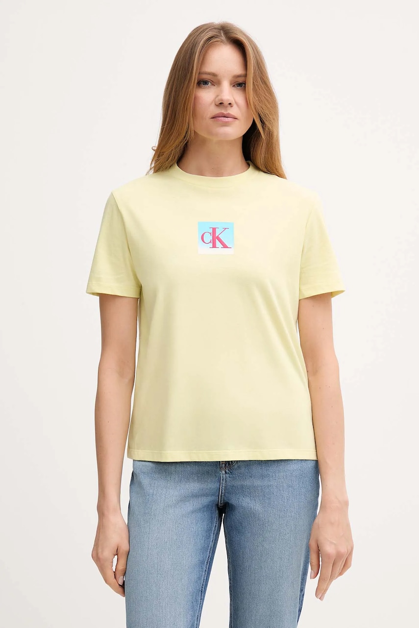 Bavlněné tričko Calvin Klein Jeans dámské, žlutá barva, LV047D874G