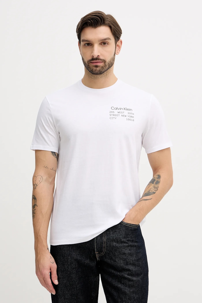 Bavlněné tričko Calvin Klein Jeans pánské, bílá barva, s potiskem, LV14RE830G