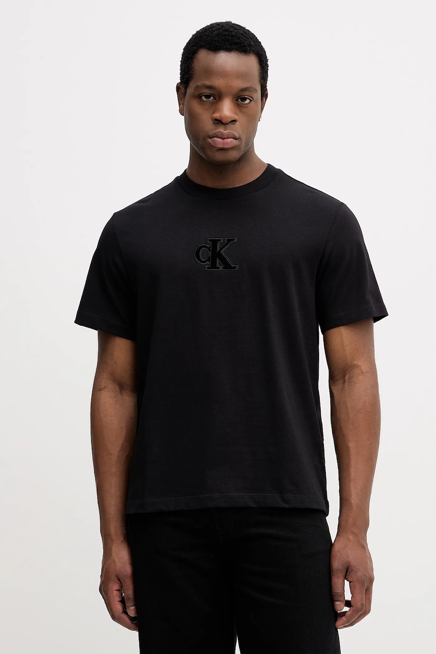 Bavlněné tričko Calvin Klein Jeans pánské, černá barva, s aplikací, LV04RD253G