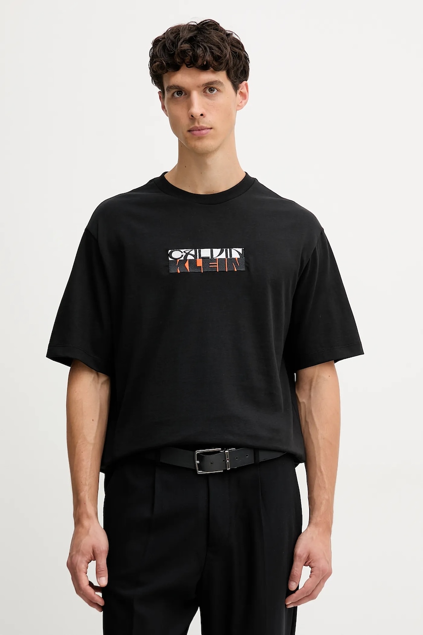 Bavlněné tričko Calvin Klein Jeans pánské, černá barva, s aplikací, LV04RD808G