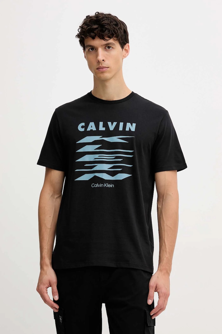 Bavlněné tričko Calvin Klein Jeans pánské, černá barva, s potiskem, LV04RD815G