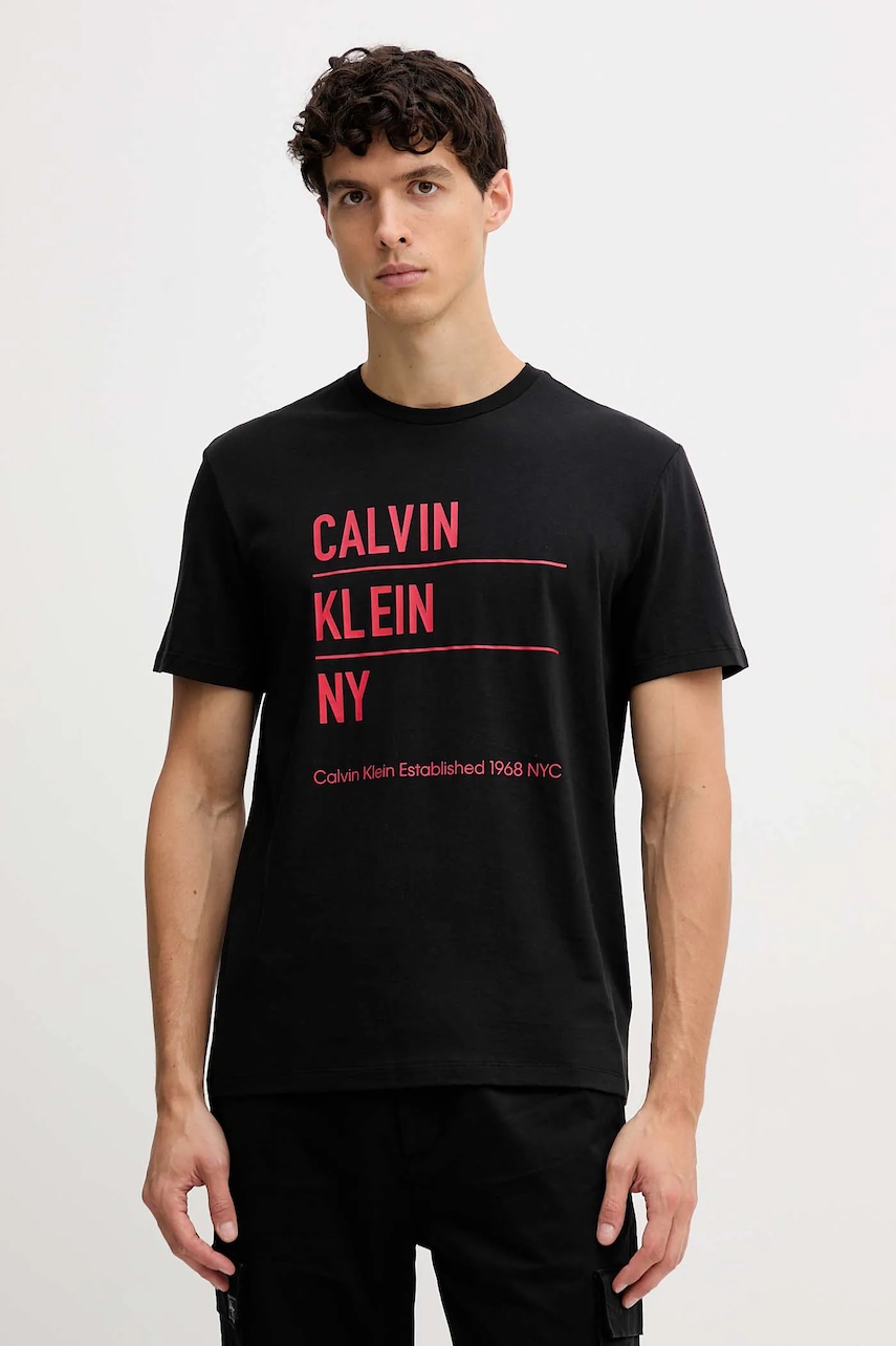 Bavlněné tričko Calvin Klein Jeans pánské, černá barva, s potiskem, LV04RD818G