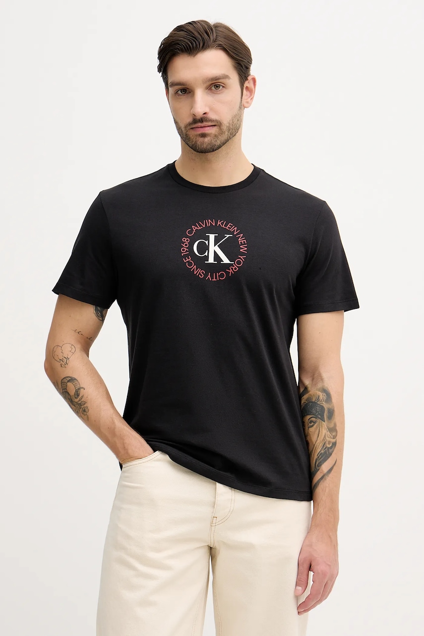 Bavlněné tričko Calvin Klein Jeans pánské, černá barva, s potiskem, LV14RE816G