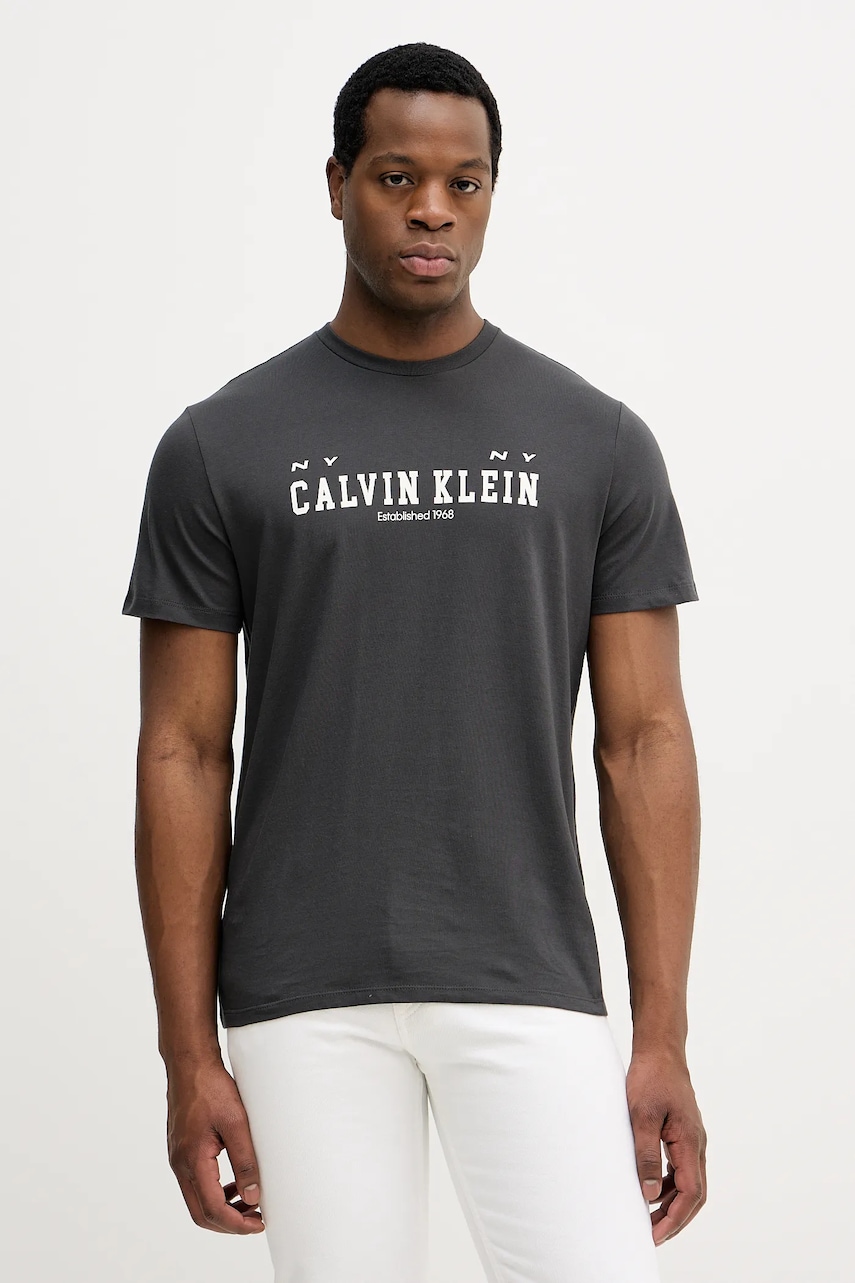 Bavlněné tričko Calvin Klein Jeans pánské, černá barva, s potiskem, LV14RE817G