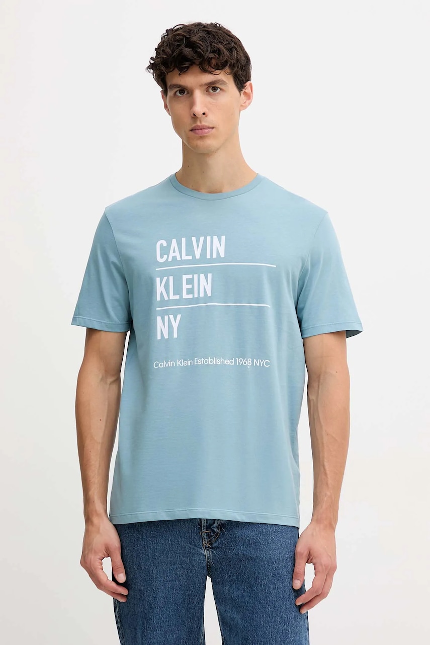 Bavlněné tričko Calvin Klein Jeans pánské, modrá barva, s potiskem, LV04RD818G