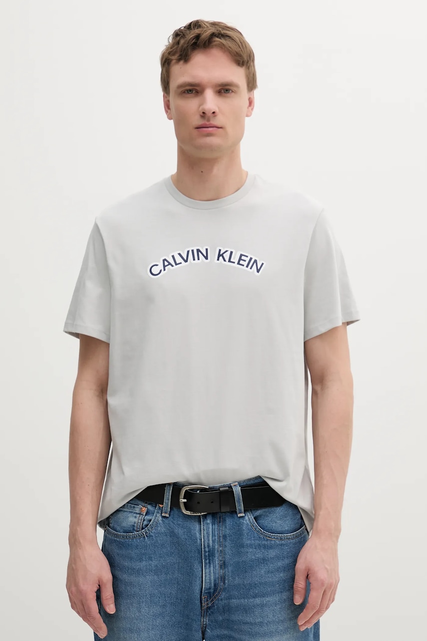 Bavlněné tričko Calvin Klein Jeans pánské, šedá barva, s potiskem, LV04RB849G
