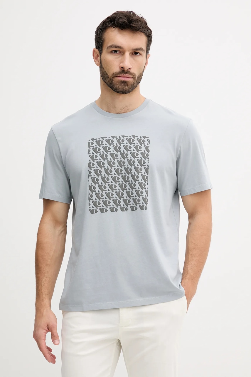 Bavlněné tričko Calvin Klein Jeans pánské, šedá barva, s potiskem, LV04RC841G