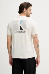 Bavlněné tričko Calvin Klein pánské, béžová barva, s potiskem, LV04RC853G
