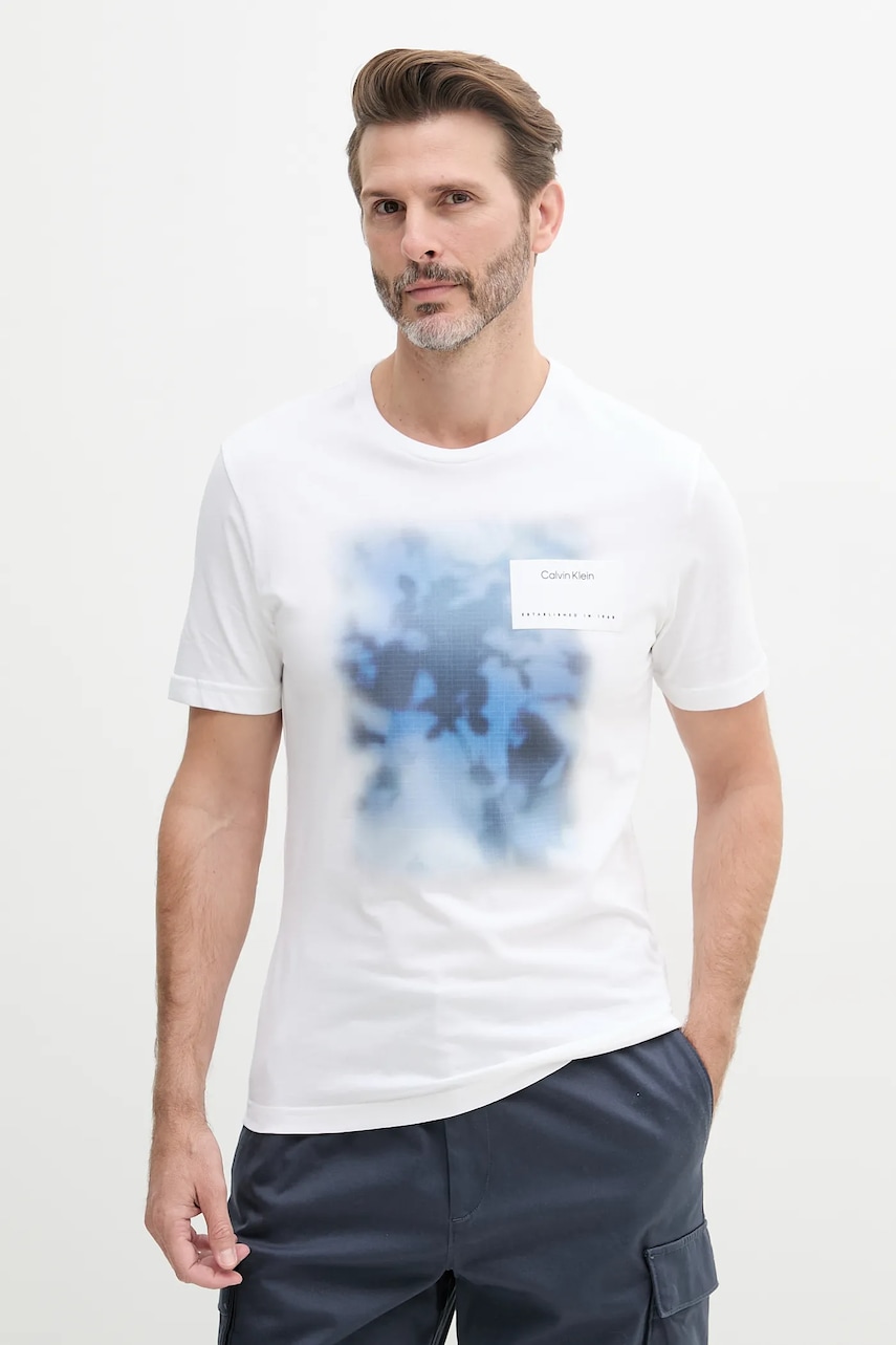 Bavlněné tričko Calvin Klein pánské, bílá barva, s potiskem, K10K114157