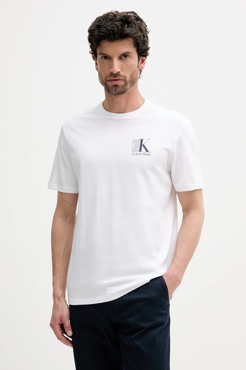 Bavlněné tričko Calvin Klein pánské, bílá barva, s potiskem, LV04RC853G