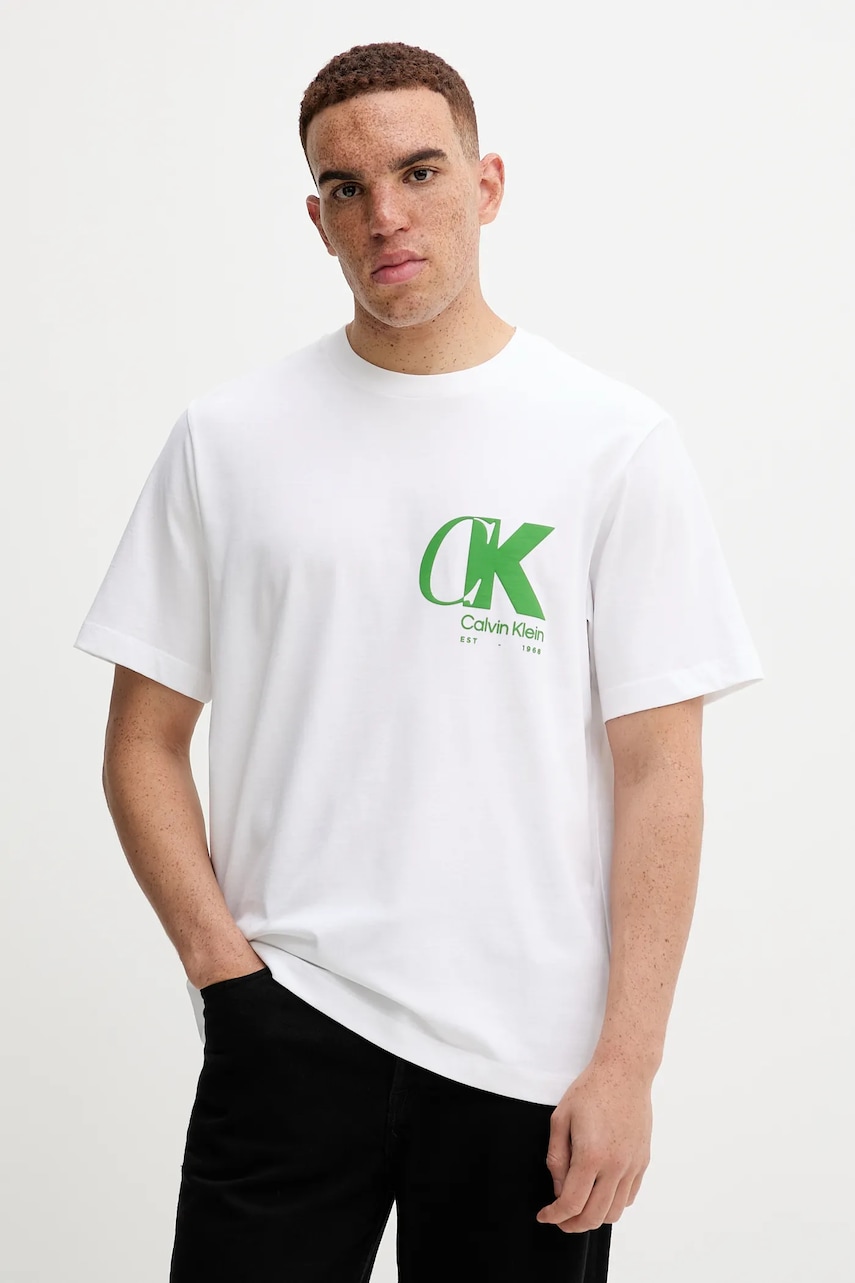 Bavlněné tričko Calvin Klein pánské, bílá barva, s potiskem, LV04RD823G