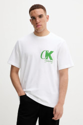 Bavlněné tričko Calvin Klein pánské, bílá barva, s potiskem, LV04RD823G