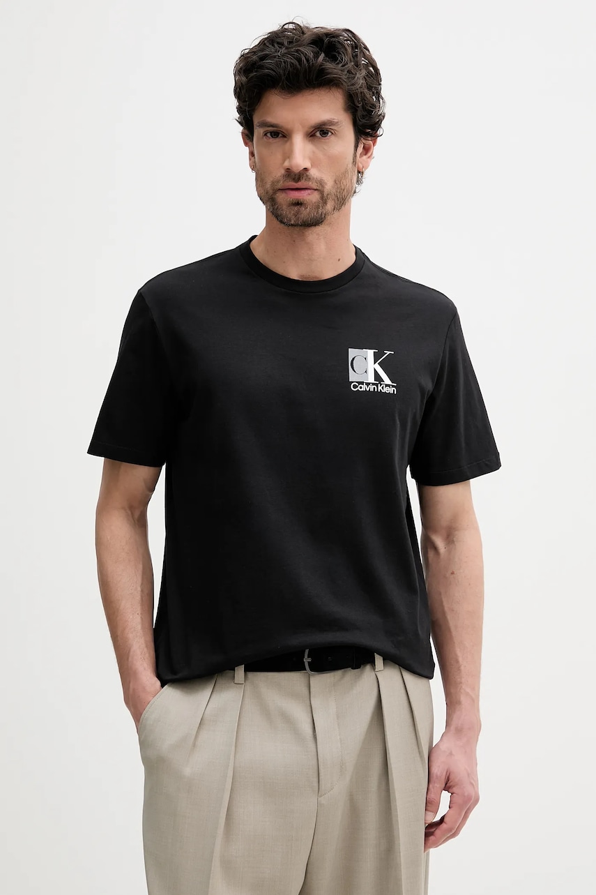 Bavlněné tričko Calvin Klein pánské, černá barva, s potiskem, LV04RC853G