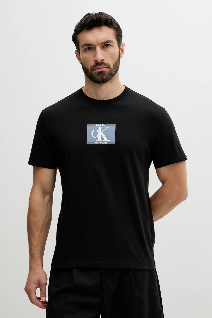 Bavlněné tričko Calvin Klein pánské, černá barva, s potiskem, LV04RC854G