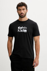 Bavlněné tričko Calvin Klein pánské, černá barva, s potiskem, LV04RD820G