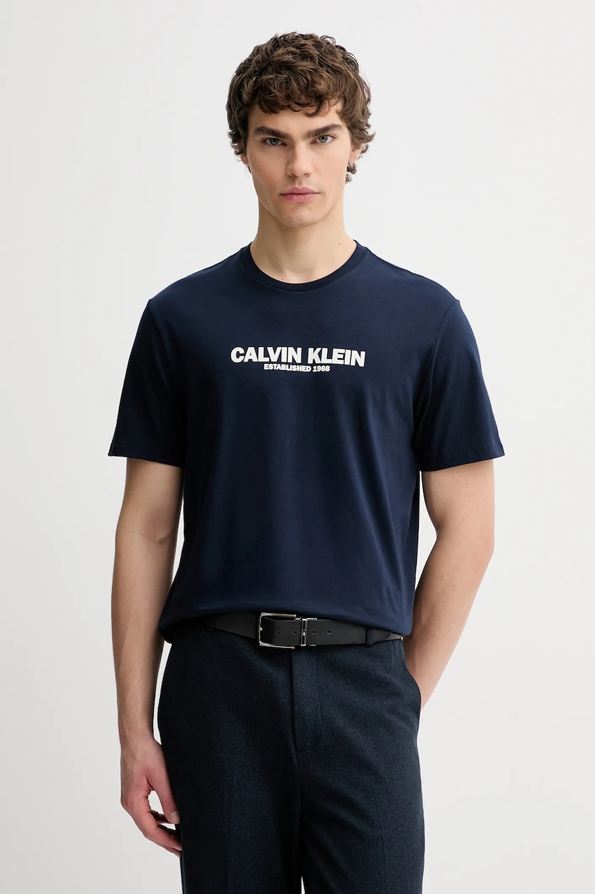 Bavlněné tričko Calvin Klein pánské, tmavomodrá barva, s potiskem, LV04RE820G