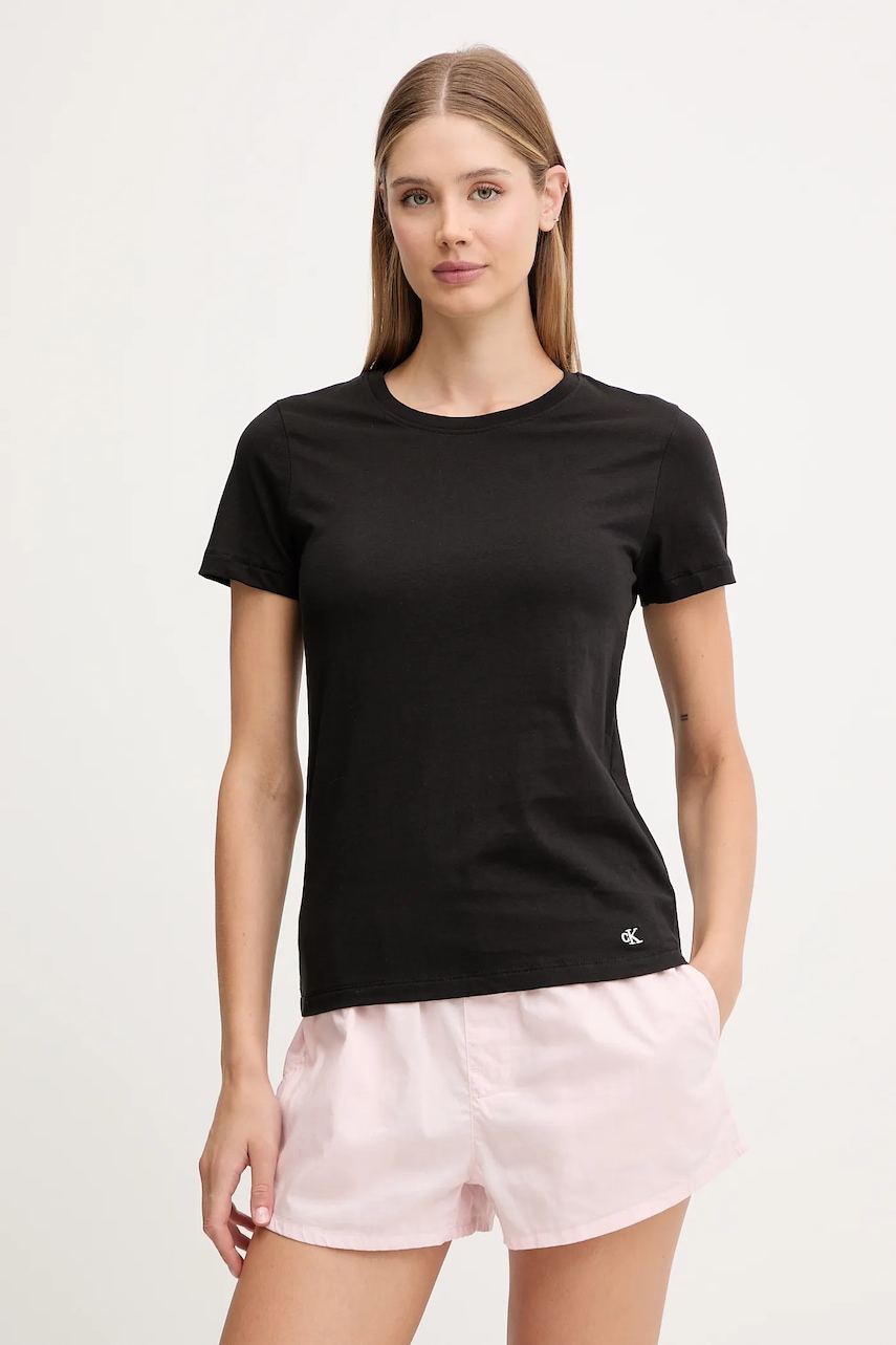 Bavlněné tričko Calvin Klein Underwear 3-pack dámské, černá barva, LV00QS7485