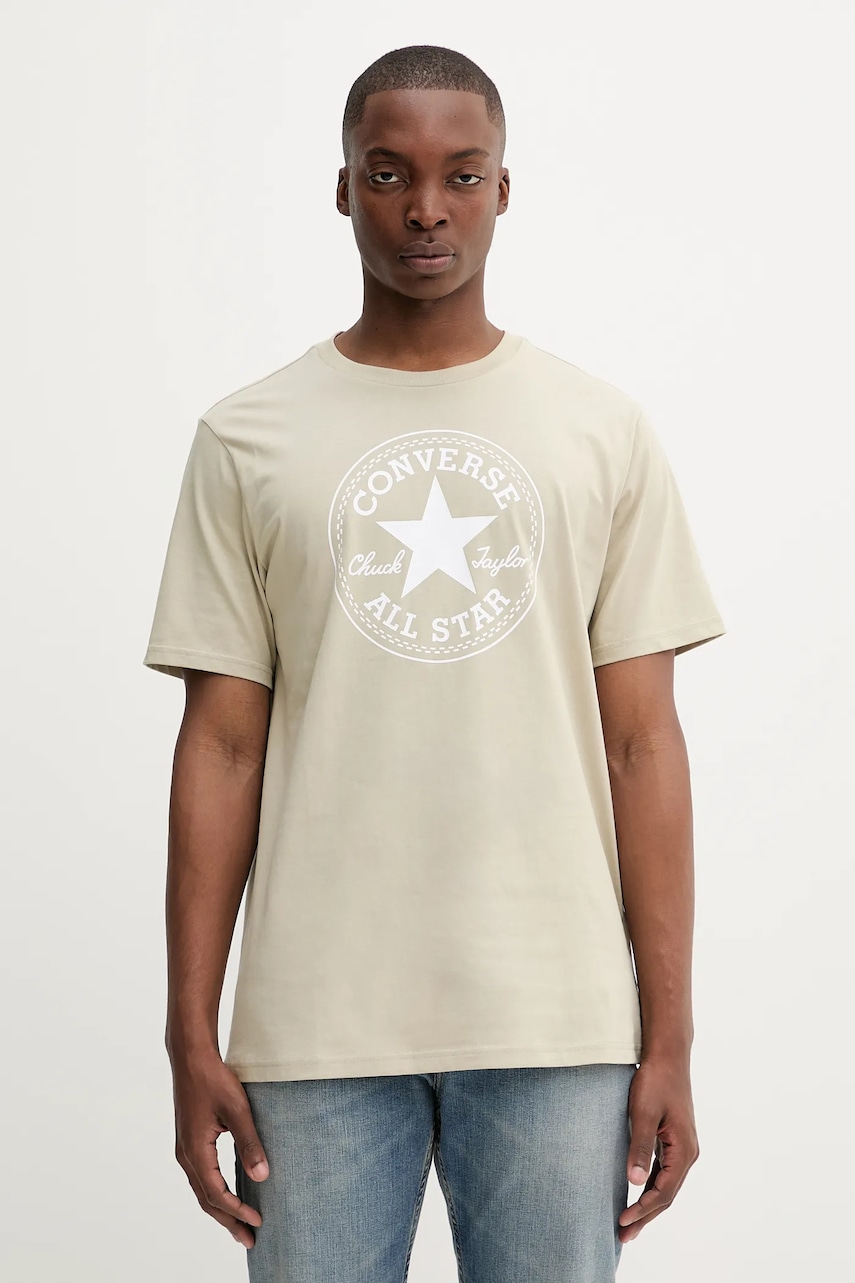 Bavlněné tričko Converse béžová barva, s potiskem, 10025459-A36